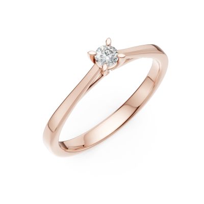 Inel de logodna din aur roz cu un diamant solitaire de 0.1ct