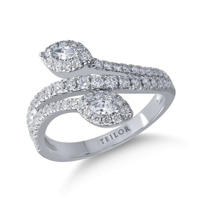 Inel din aur alb cu diamante marquise si rotunde de 0.7ct