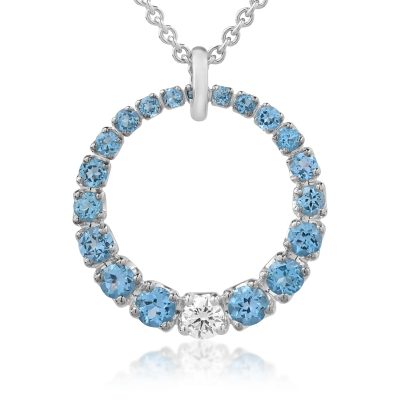 Lant cu pandantiv din aur alb cu diamant de 0.59ct si topaze albastre de 4.92ct