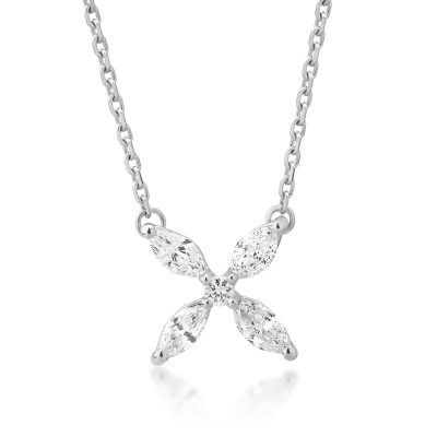 Lant cu pandantiv din aur alb cu diamante marquise si rotunde de 0.31ct