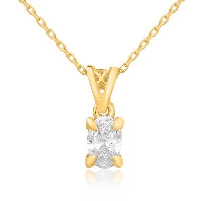 Lant cu pandantiv din aur galben cu diamant oval de 0.3ct