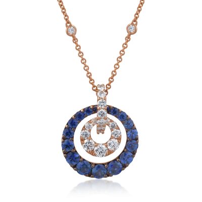 Lant cu pandantiv din aur roz cu safire de 2.46ct si diamante de 1.17ct