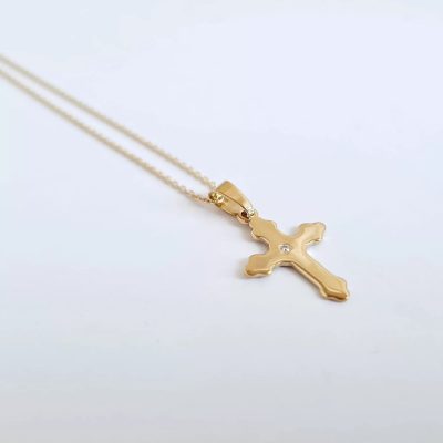 Lantisor personalizat cu Diamant natural - Pandantiv Cruce - Aur Galben 14K