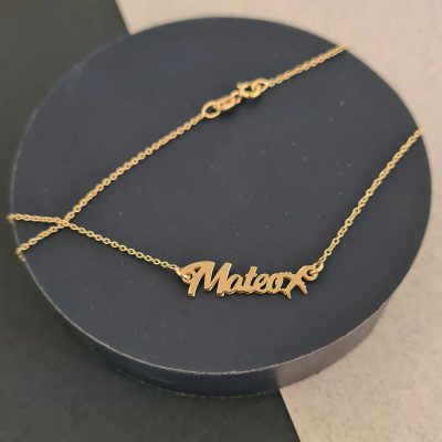 Lantisor personalizat cu nume si simbol Avion - Font elegant - Argint 925 placat cu Aur Galben 18K