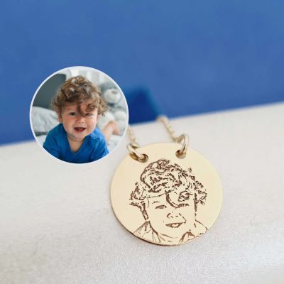 Lantisor personalizat cu poza - Moment captat - Pandantiv banut 15 mm - Aur Galben 9K