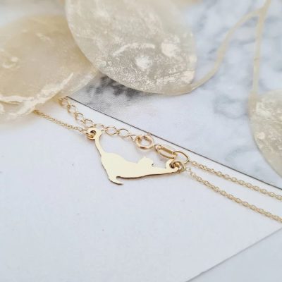 Lantisor personalizat - Pisica alintata - Aur Galben 9K