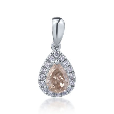 Pandantiv din aur alb cu diamant galben pear de 0.61ct si diamante transparente de 0.12ct