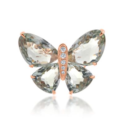 Pandantiv fluture din aur roz cu pietre pretioase si semipretioase de 11.67ct